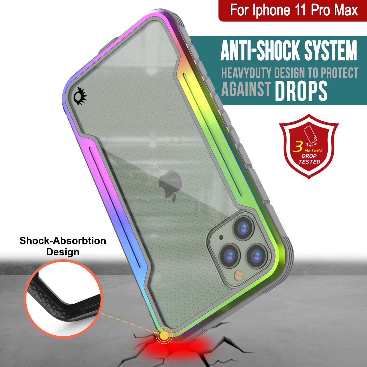 Punkcase iPhone 12 Pro Max ravenger Case Protective Military Grade Multilayer Cover [Rainbow] (Color in image: Grey)
