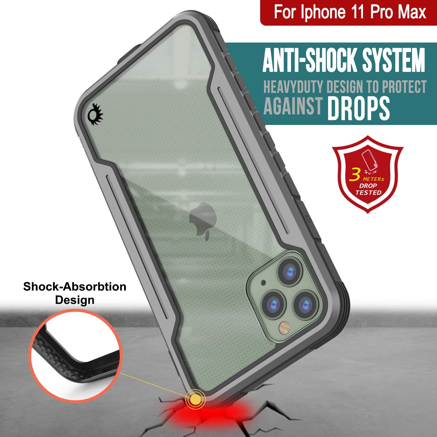 Punkcase iPhone 12 Pro Max ravenger Case Protective Military Grade Multilayer Cover [Grey-Black] (Color in image: Grey)