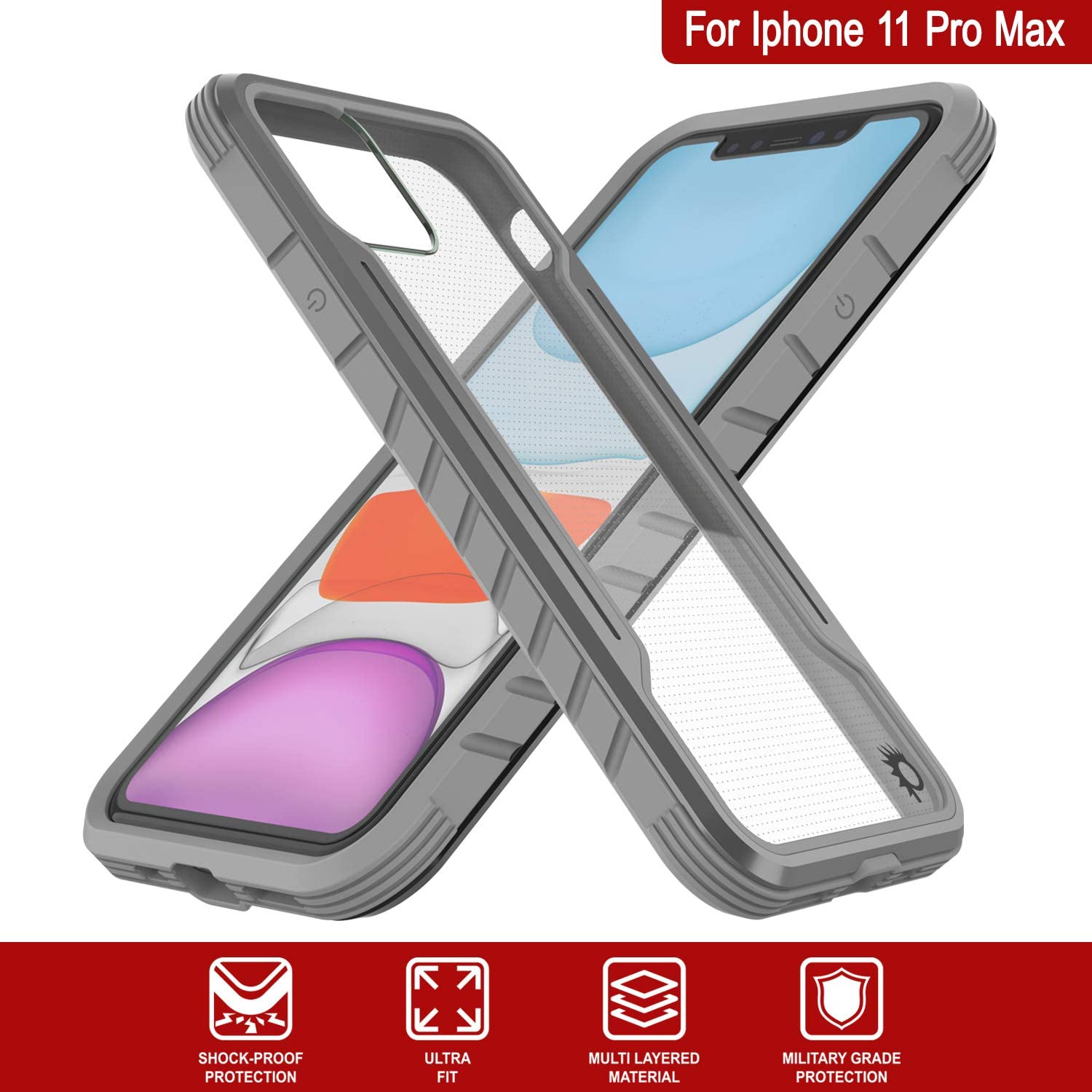 Punkcase iPhone 12 Pro Max ravenger Case Protective Military Grade Multilayer Cover [Grey] (Color in image: Grey-Black)