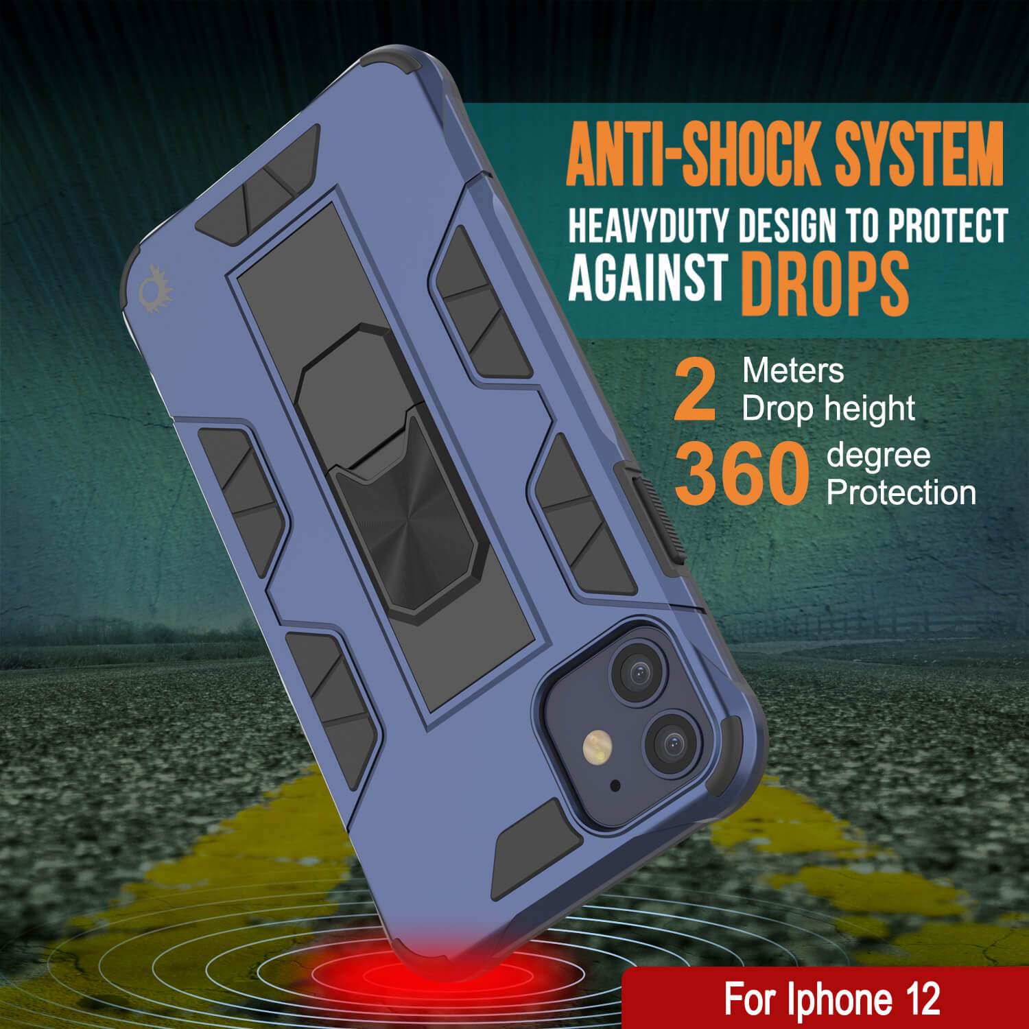 Punkcase iPhone 12 Case [ArmorShield Series] Military Style Protective Dual Layer Case Navy-Blue (Color in image: black)