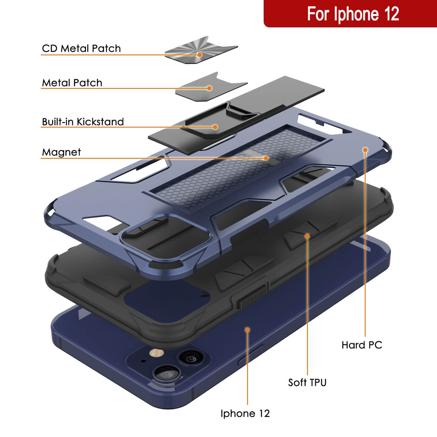 Punkcase iPhone 12 Case [ArmorShield Series] Military Style Protective Dual Layer Case Navy-Blue (Color in image: Gold)
