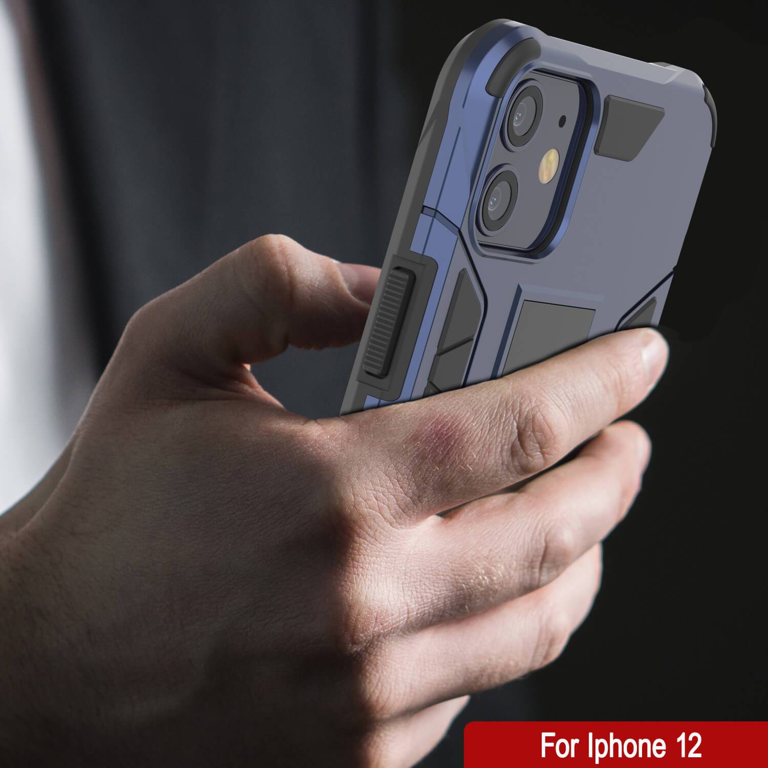 Punkcase iPhone 12 Case [ArmorShield Series] Military Style Protective Dual Layer Case Navy-Blue (Color in image: red)