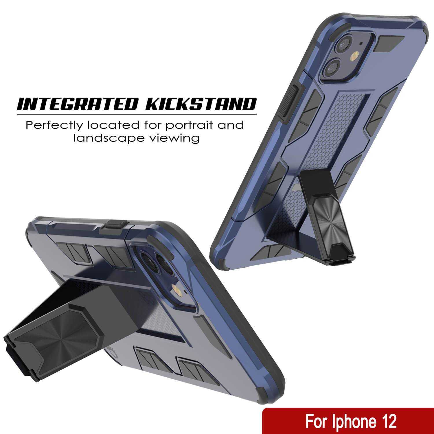 Punkcase iPhone 12 Case [ArmorShield Series] Military Style Protective Dual Layer Case Navy-Blue (Color in image: Rose Gold)