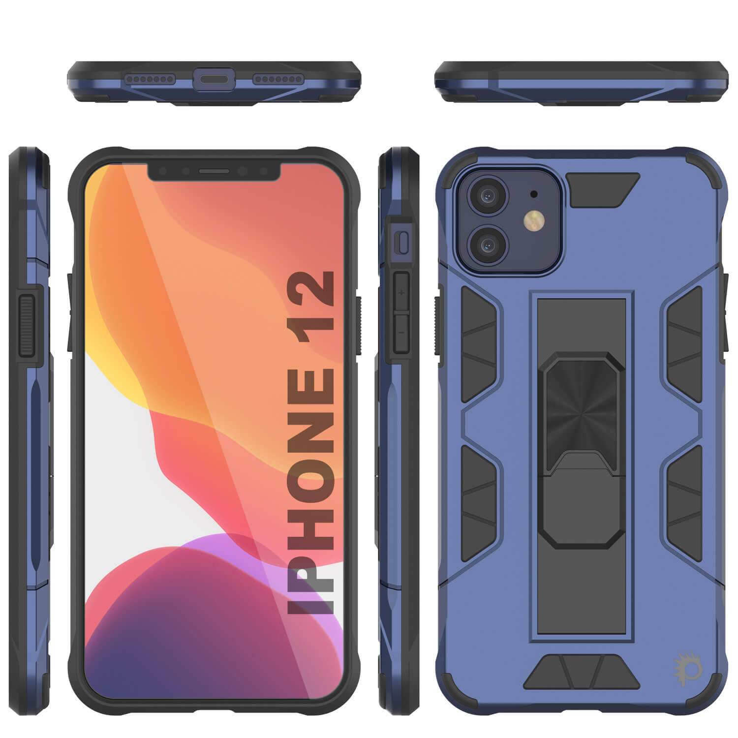 Punkcase iPhone 12 Case [ArmorShield Series] Military Style Protective Dual Layer Case Navy-Blue 