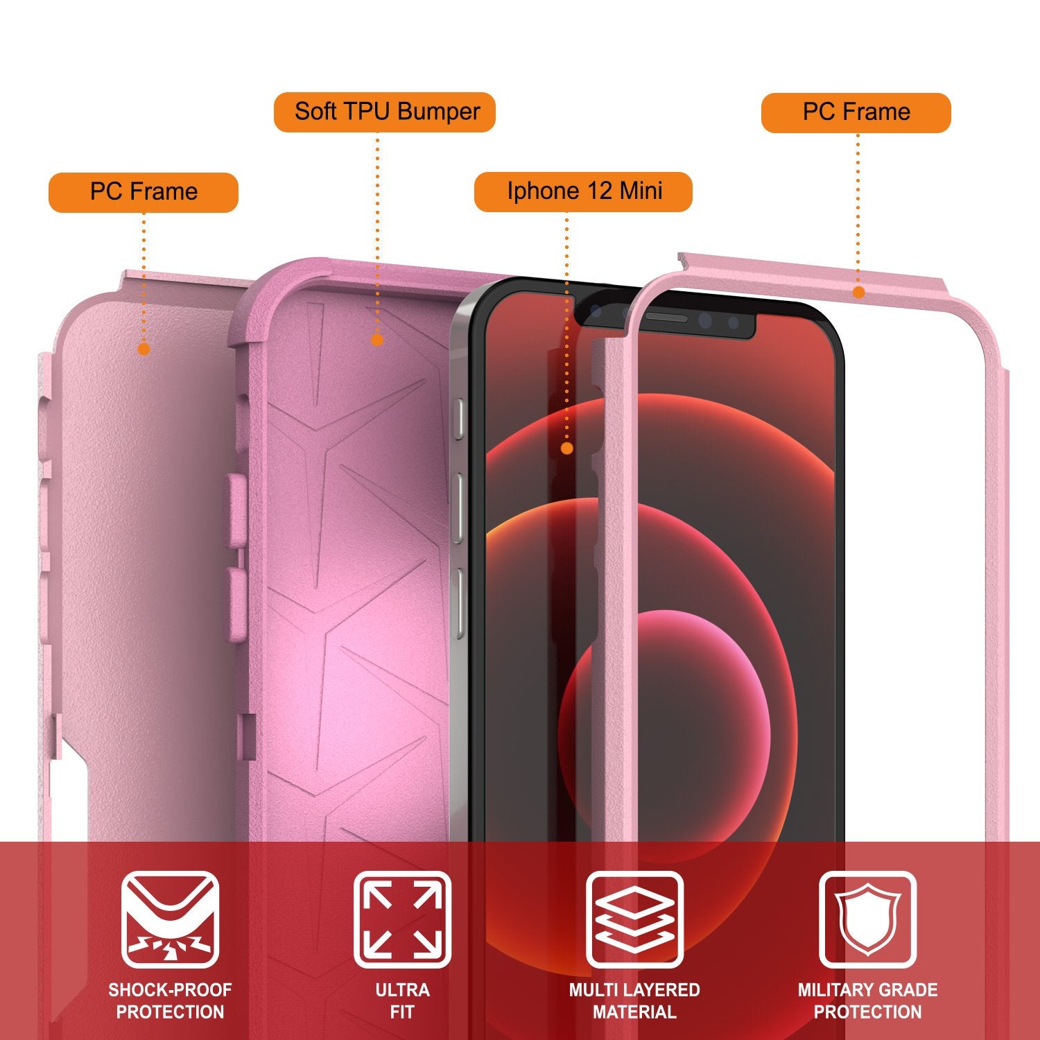 Punkcase for iPhone 12 Mini Belt Clip Multilayer Holster Case [Patron Series] [Pink]