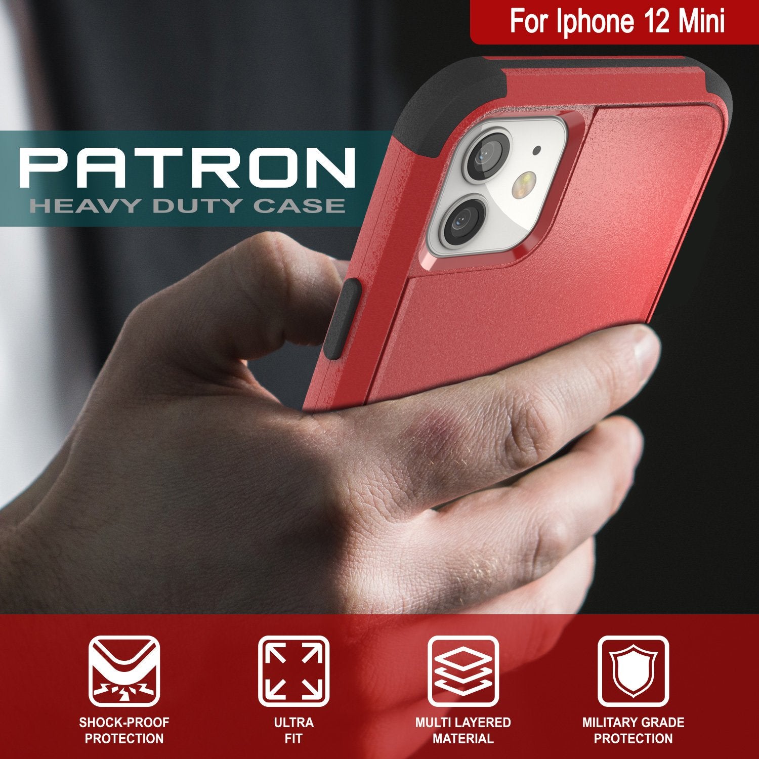 Punkcase for iPhone 12 Mini Belt Clip Multilayer Holster Case [Patron Series] [Red-Black]