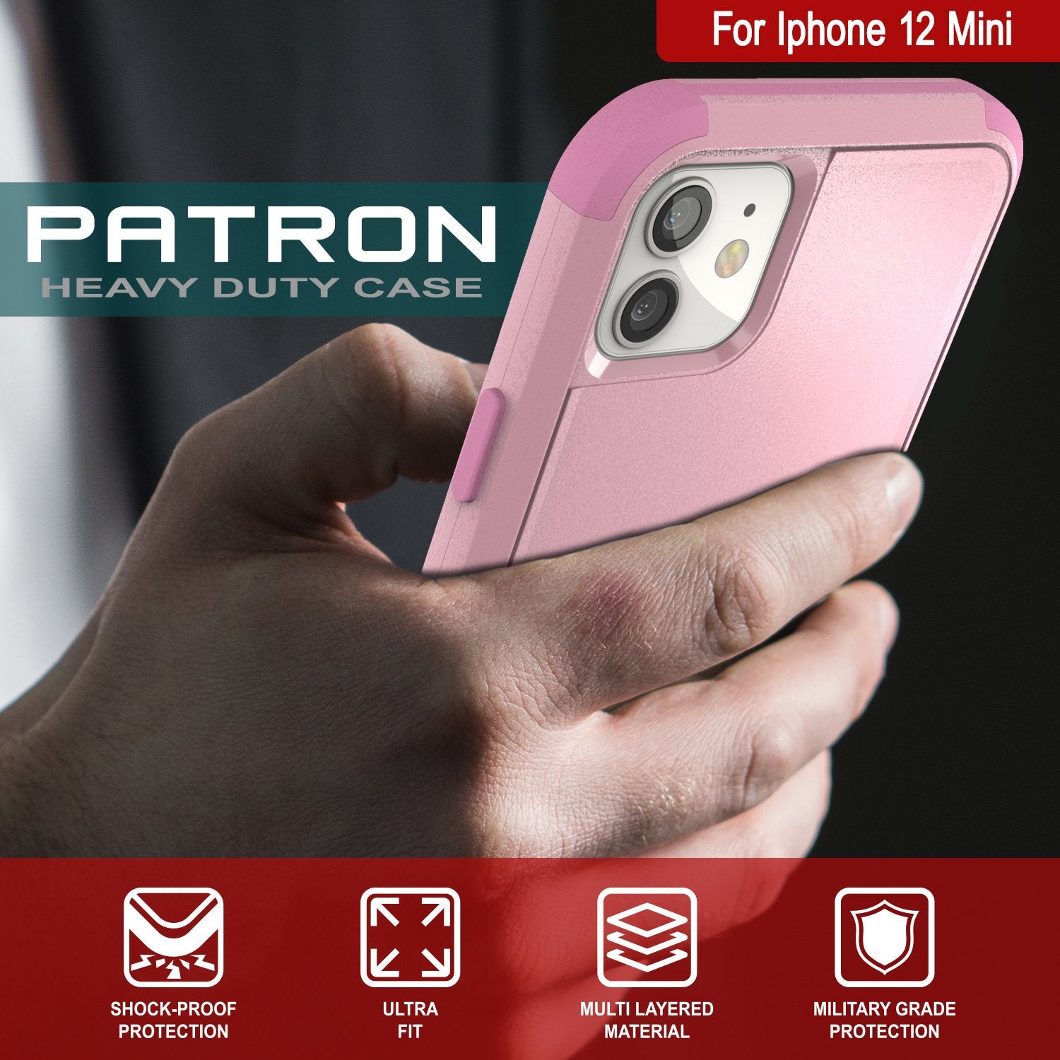 Punkcase for iPhone 12 Mini Belt Clip Multilayer Holster Case [Patron Series] [Pink]