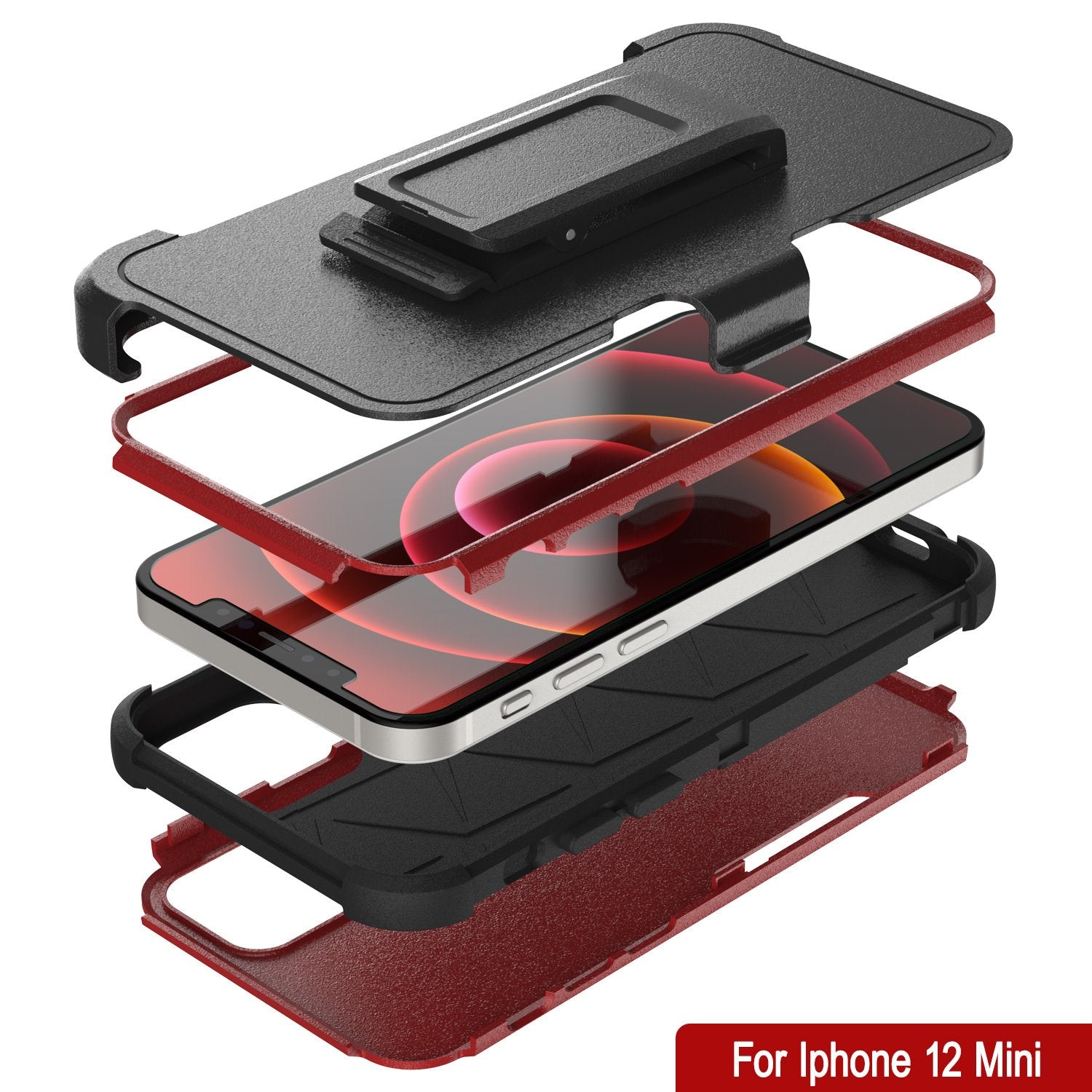 Punkcase for iPhone 12 Mini Belt Clip Multilayer Holster Case [Patron Series] [Red-Black]