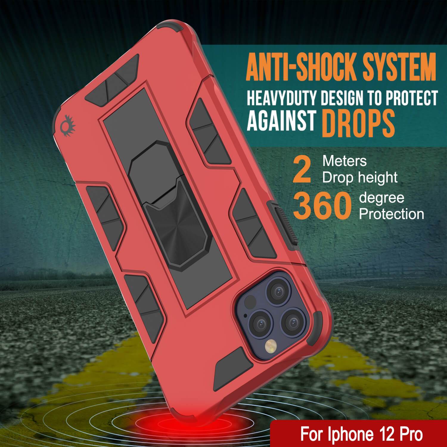 Punkcase iPhone 12 Pro Case [ArmorShield Series] Military Style Protective Dual Layer Case Red (Color in image: black)