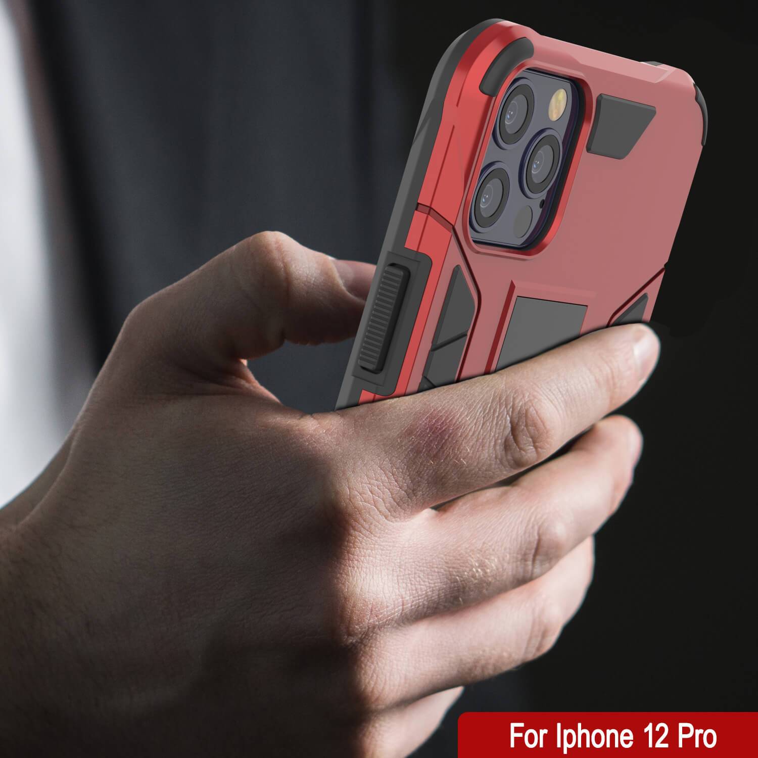 Punkcase iPhone 12 Pro Case [ArmorShield Series] Military Style Protective Dual Layer Case Red (Color in image: Silver)