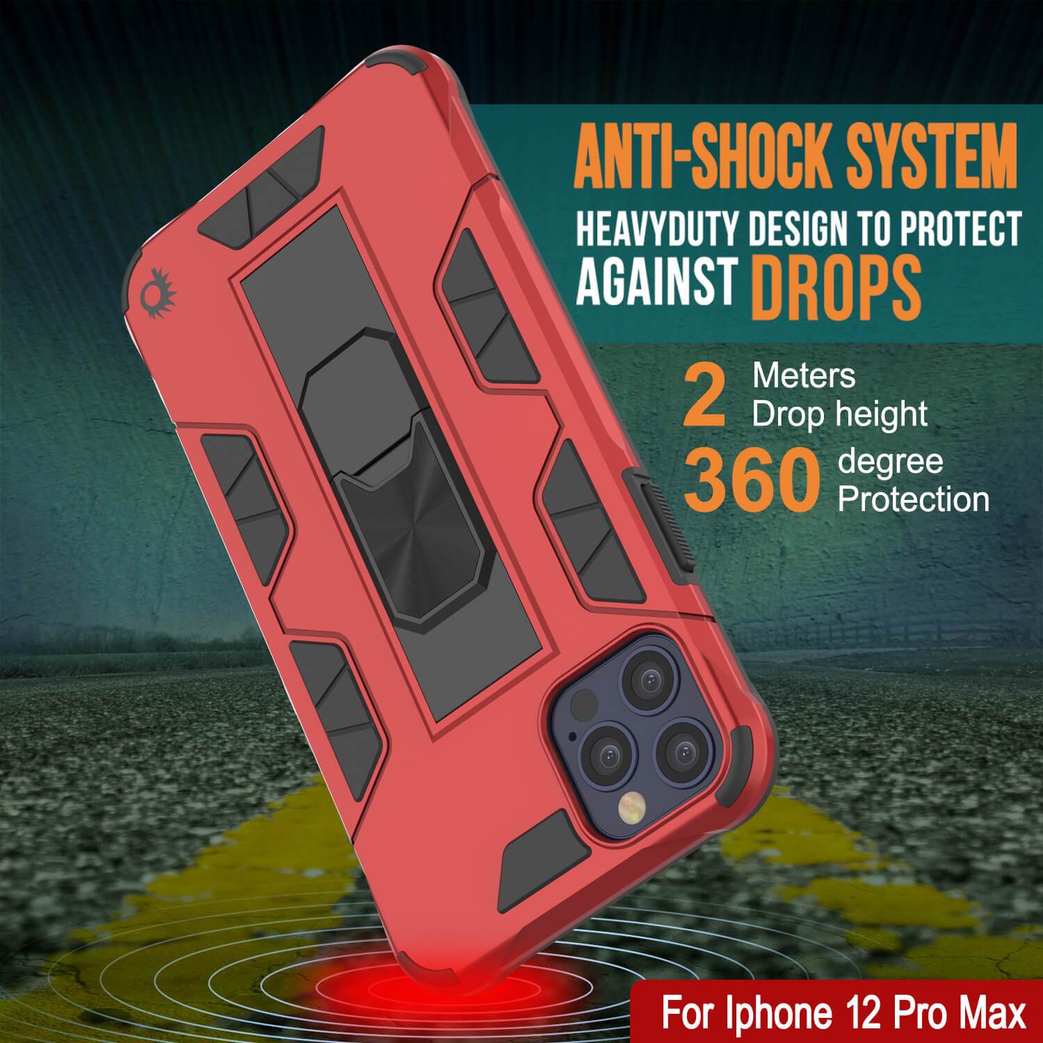 Punkcase iPhone 12 Pro Max Case [ArmorShield Series] Military Style Protective Dual Layer Case Red (Color in image: black)