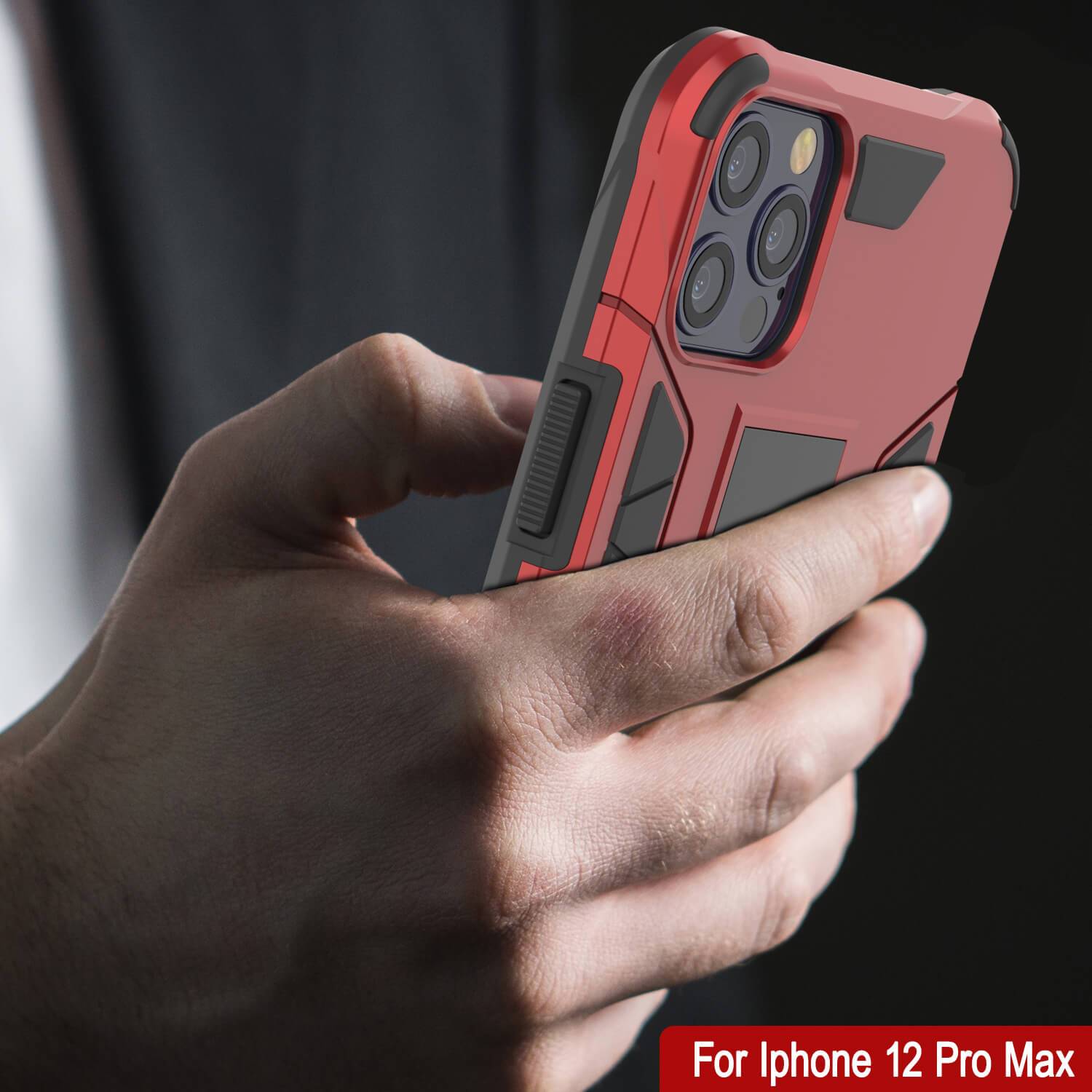 Punkcase iPhone 12 Pro Max Case [ArmorShield Series] Military Style Protective Dual Layer Case Red (Color in image: Silver)