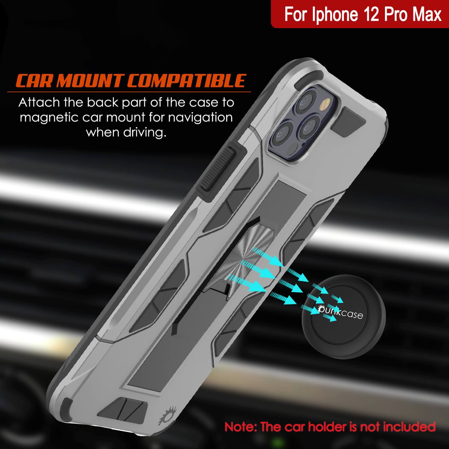 Punkcase iPhone 12 Pro Max Case [ArmorShield Series] Military Style Protective Dual Layer Case Silver (Color in image: Navy Blue)