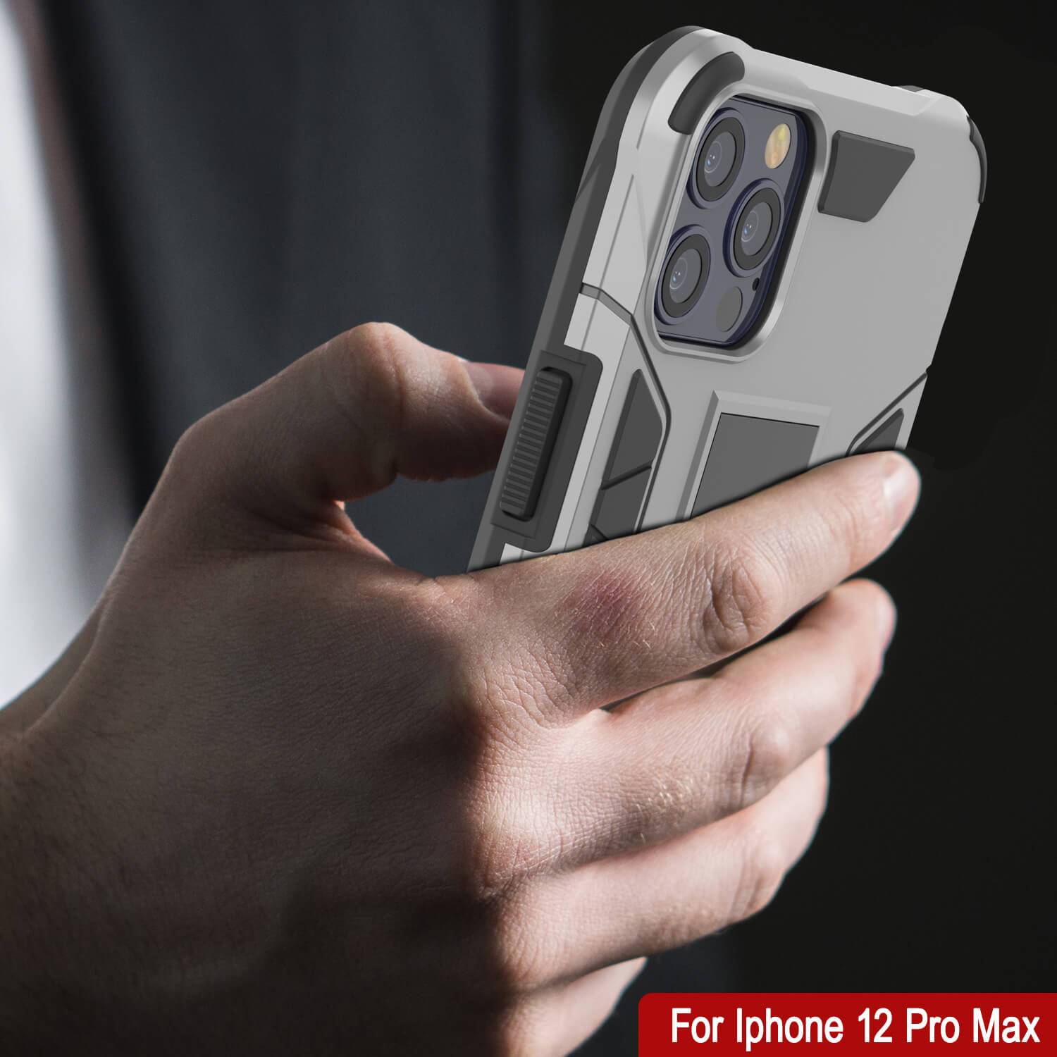 Punkcase iPhone 12 Pro Max Case [ArmorShield Series] Military Style Protective Dual Layer Case Silver (Color in image: red)