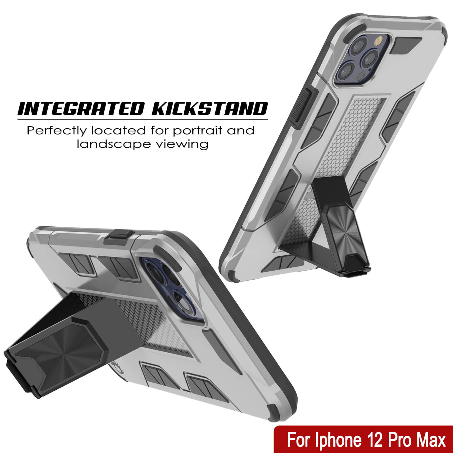 Punkcase iPhone 12 Pro Max Case [ArmorShield Series] Military Style Protective Dual Layer Case Silver (Color in image: Rose Gold)