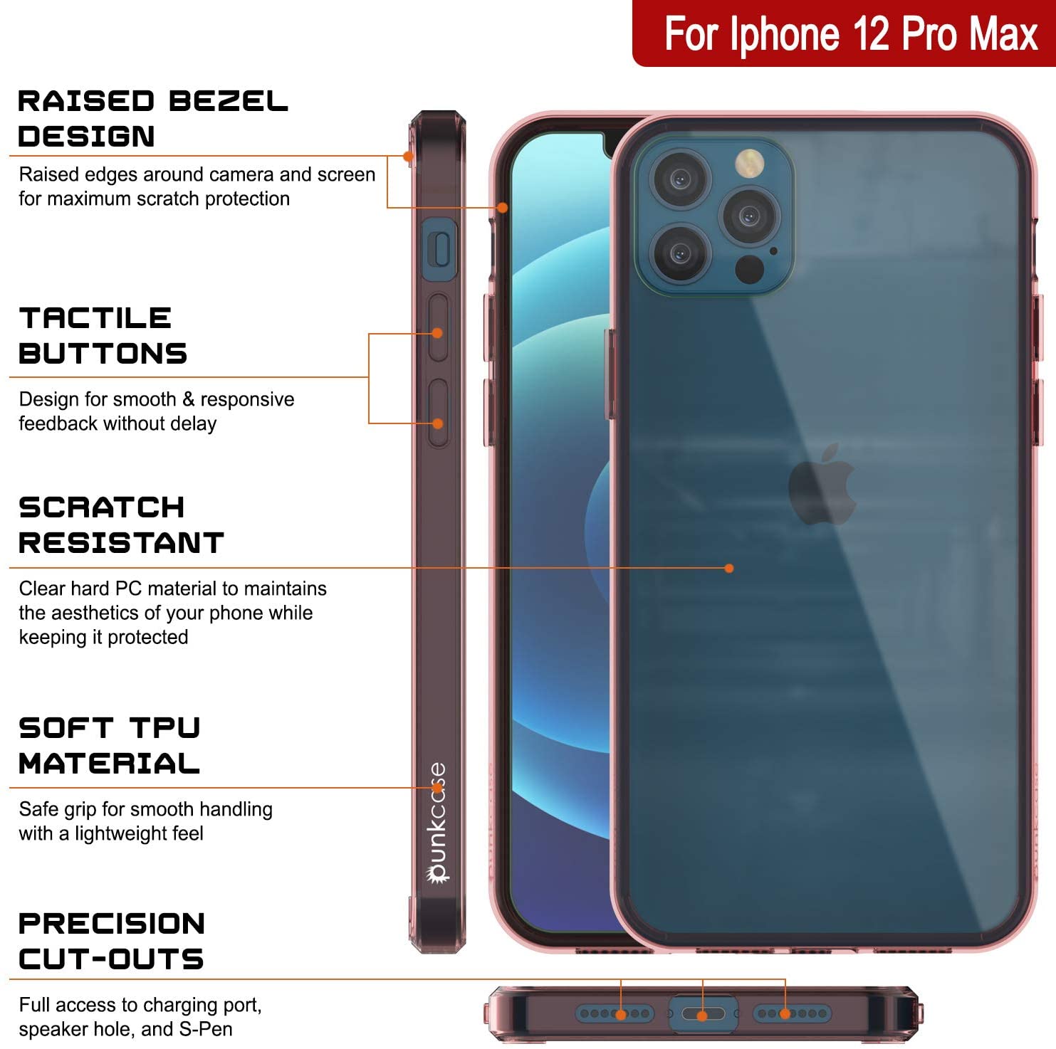 iPhone 13 Pro Max Case Punkcase® LUCID 2.0 Crystal Pink Series w/ PUNK SHIELD Screen Protector | Ultra Fit