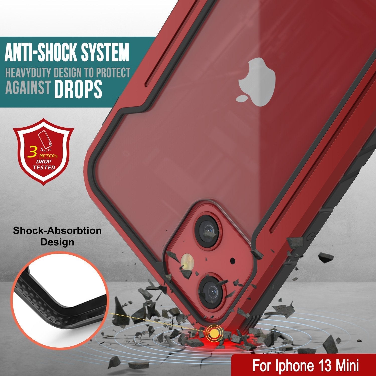 Punkcase iPhone 13 Mini ravenger Case Protective Military Grade Multilayer Cover [Red]