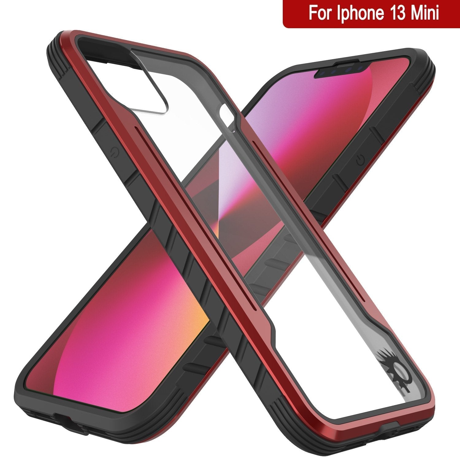 Punkcase iPhone 13 Mini ravenger Case Protective Military Grade Multilayer Cover [Red]