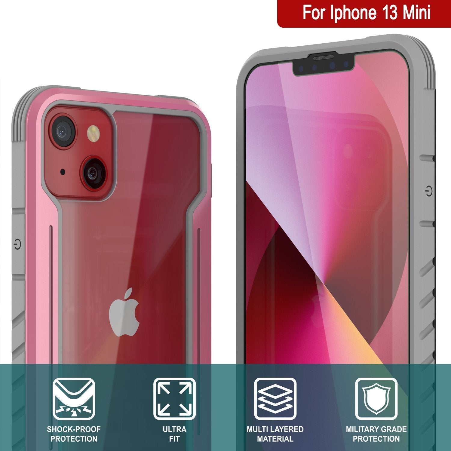 Punkcase iPhone 13 Mini ravenger Case Protective Military Grade Multilayer Cover [Rose-Gold]