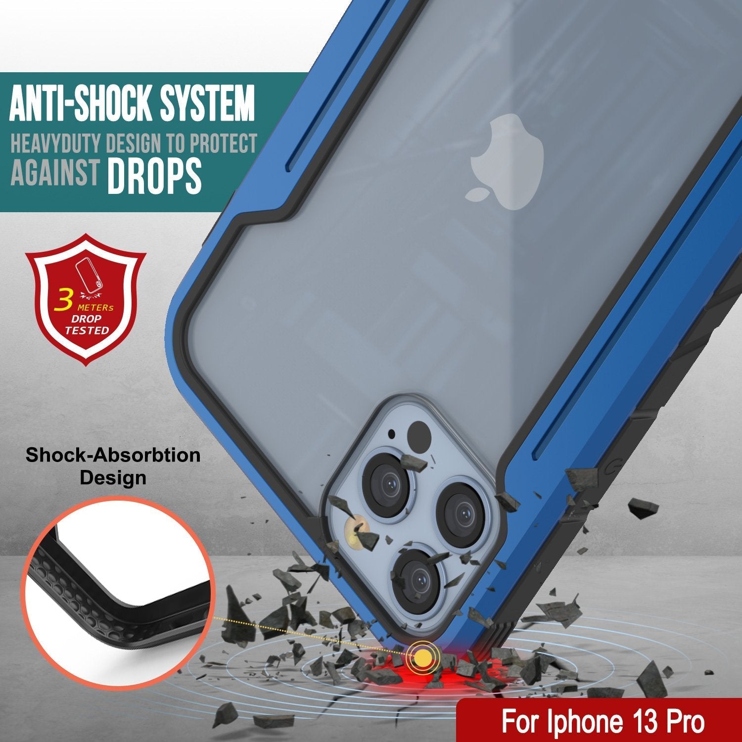 Punkcase iPhone 13 Pro ravenger Case Protective Military Grade Multilayer Cover [Navy Blue]