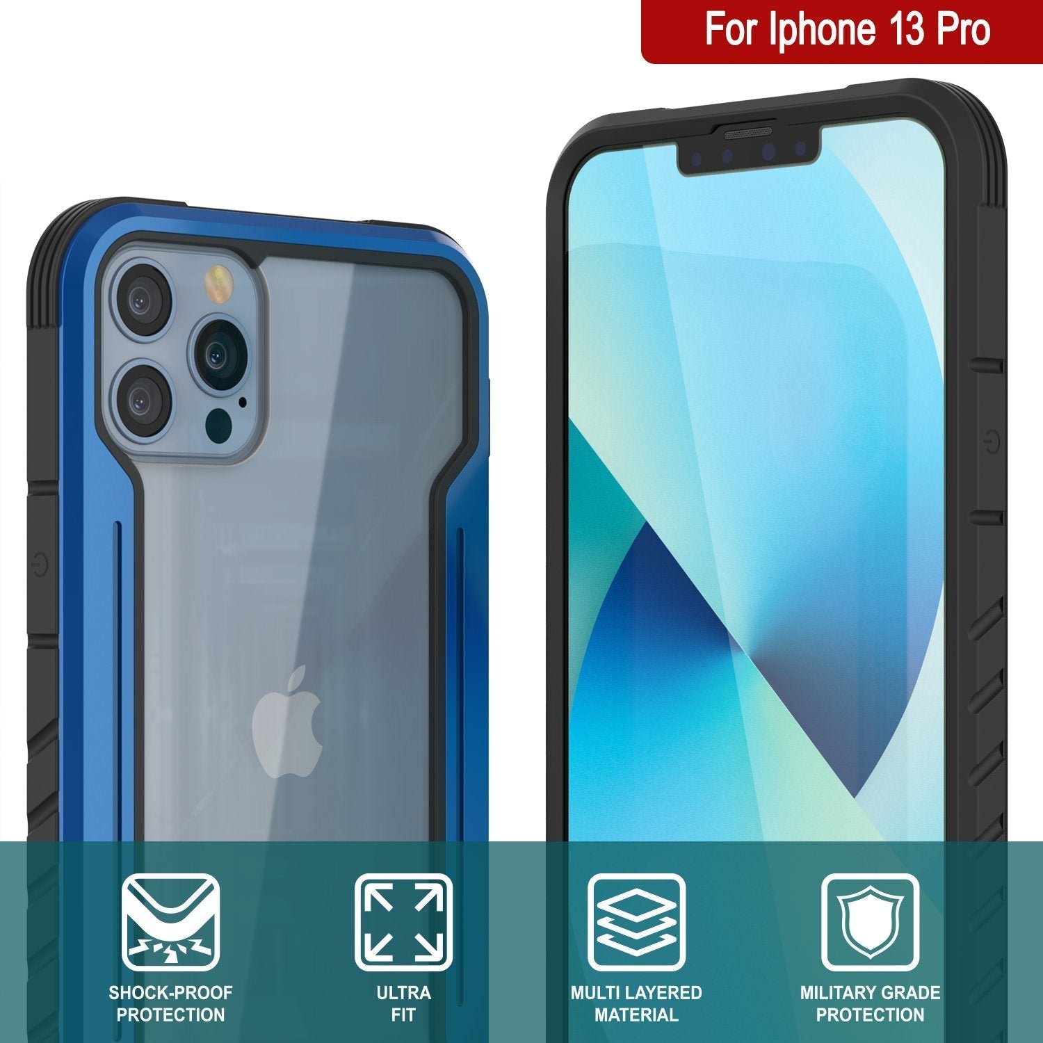 Punkcase iPhone 13 Pro ravenger Case Protective Military Grade Multilayer Cover [Navy Blue]