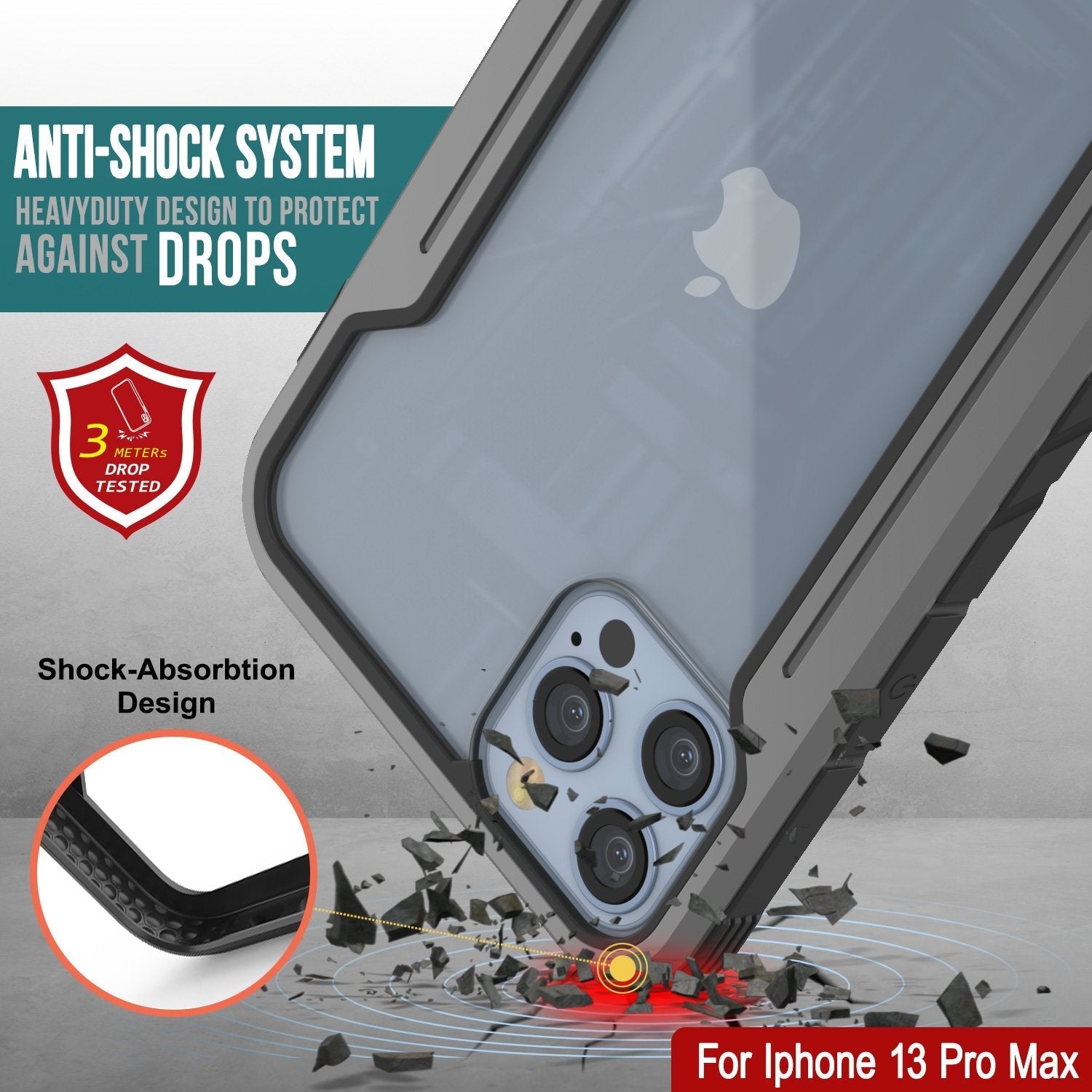 Punkcase iPhone 13 Pro Max ravenger Case Protective Military Grade Multilayer Cover [Grey-Black]