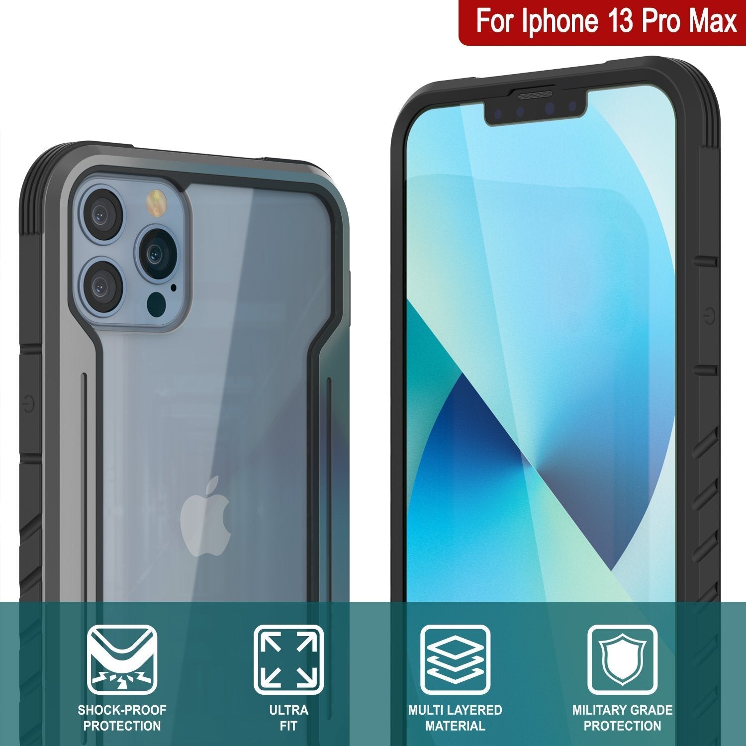 Punkcase iPhone 13 Pro Max ravenger Case Protective Military Grade Multilayer Cover [Grey-Black]