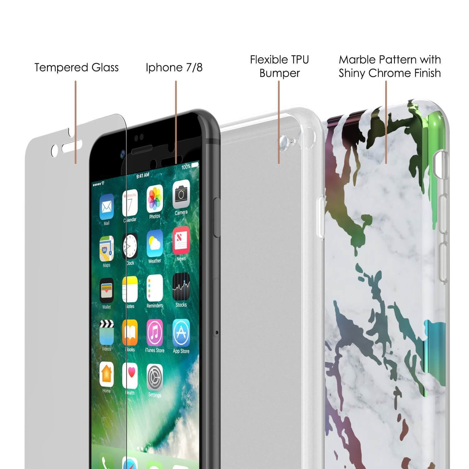 Punkcase iPhone 8 / 7 Marble Case, Protective Full Body Cover W/9H Tempered Glass Screen Protector (Blanco Marmo) (Color in image: Teal Onyx)