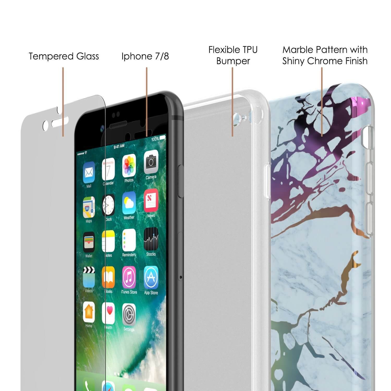 Punkcase iPhone 8 / 7 Marble Case, Protective Full Body Cover W/9H Tempered Glass Screen Protector (Blue Marmo) (Color in image: Rose Mirage)