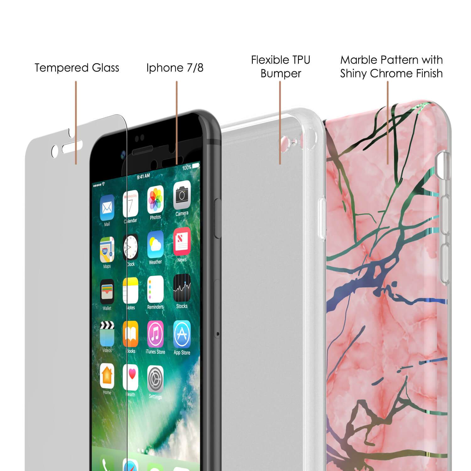 Punkcase iPhone 8 / 7 Marble Case, Protective Full Body Cover W/9H Tempered Glass Screen Protector (Rose Mirage) (Color in image: Black Mirage)