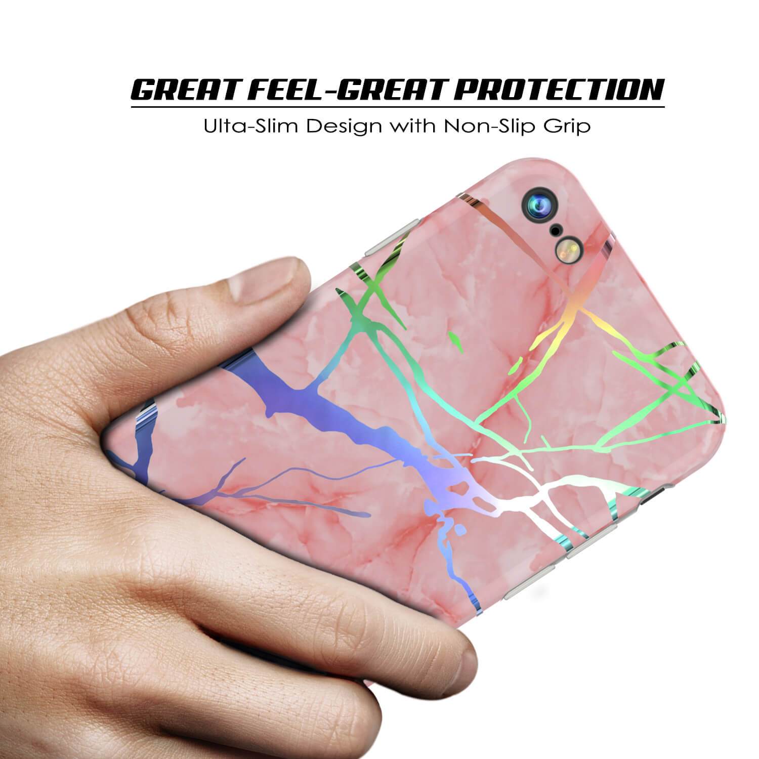 Punkcase iPhone 8 / 7 Marble Case, Protective Full Body Cover W/9H Tempered Glass Screen Protector (Rose Mirage) (Color in image: Blue Marmo)