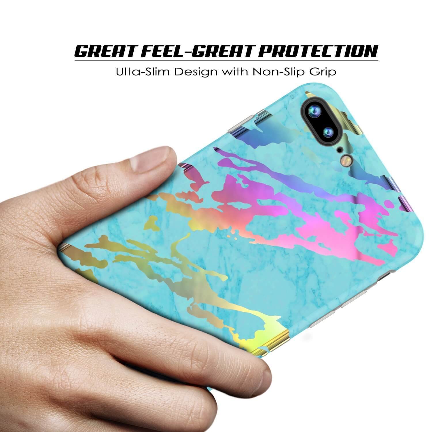 Punkcase iPhone 8+ / 7+ Plus Marble Case, Protective Full Body Cover W/9H Tempered Glass Screen Protector (Teal Onyx) (Color in image: Rose Mirage)