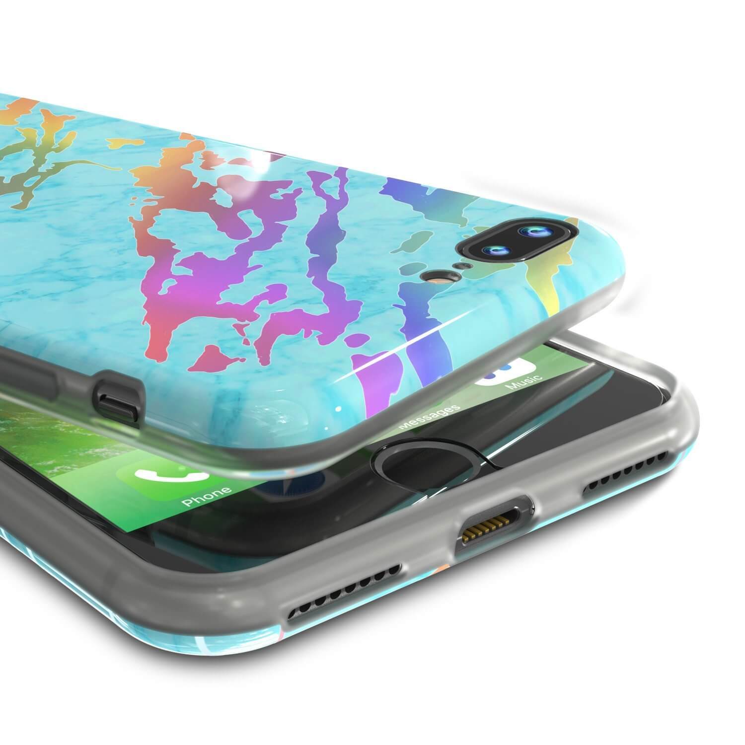 Punkcase iPhone 8+ / 7+ Plus Marble Case, Protective Full Body Cover W/9H Tempered Glass Screen Protector (Teal Onyx) (Color in image: Black Mirage)