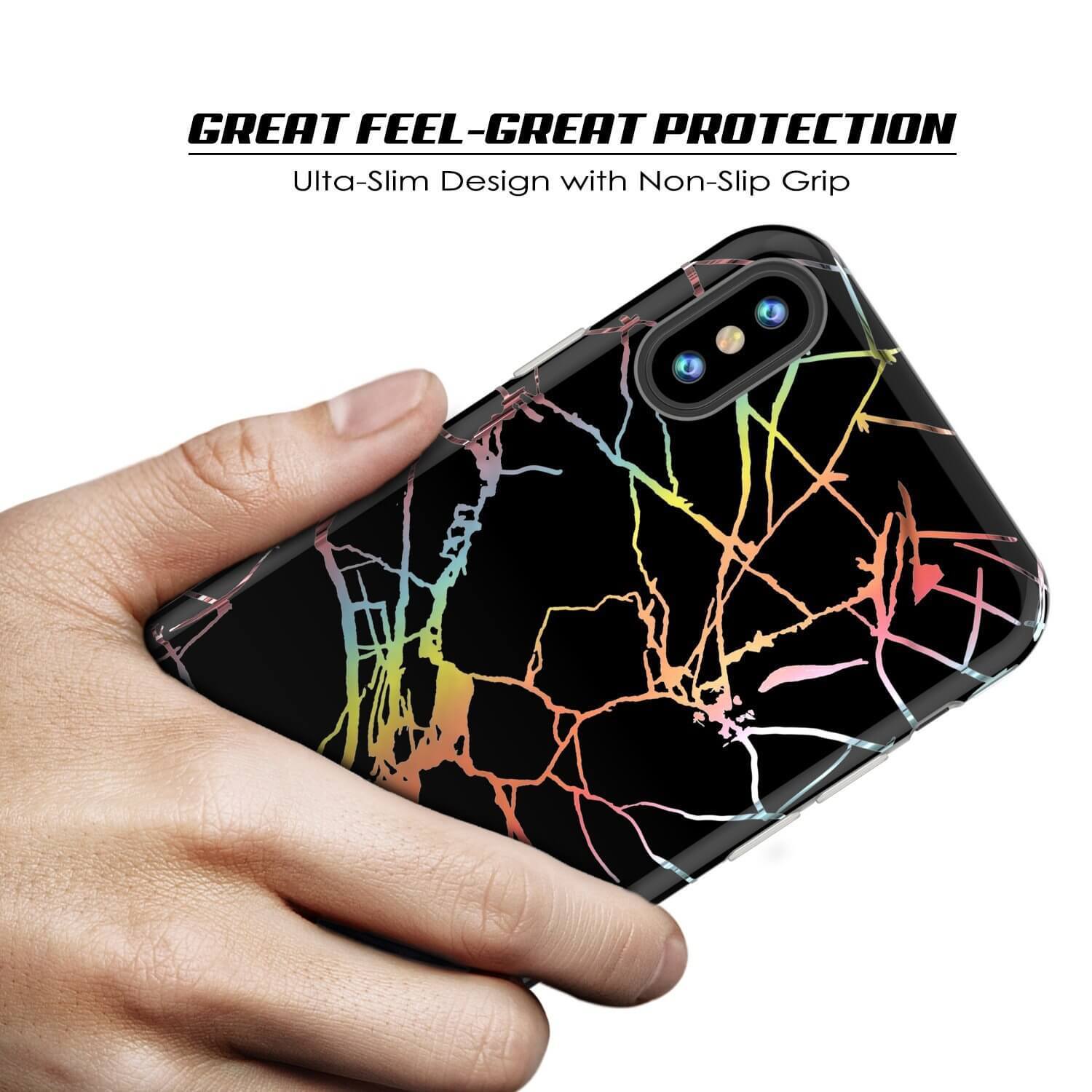 Punkcase iPhone X Marble Case, Protective Full Body Cover W/9H Tempered Glass Screen Protector (Black Mirage) (Color in image: Rose Gold Mirage)
