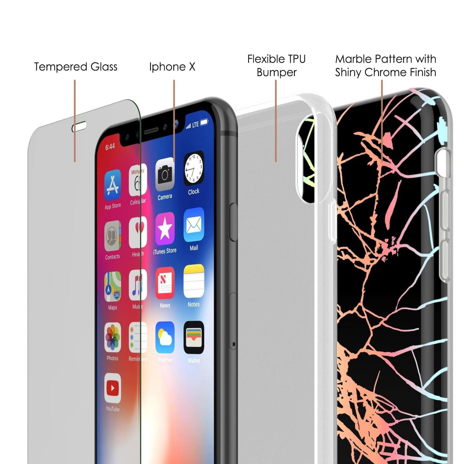 Punkcase iPhone X Marble Case, Protective Full Body Cover W/9H Tempered Glass Screen Protector (Black Mirage) (Color in image: Blue Marmo)