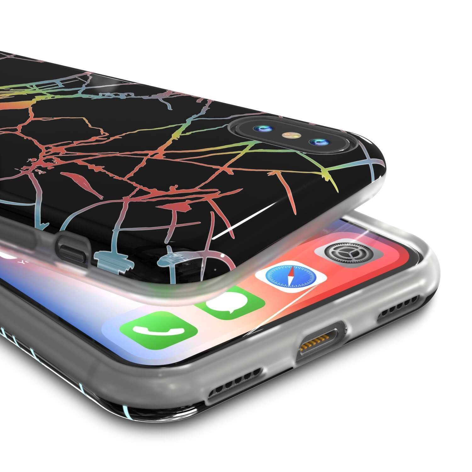 Punkcase iPhone X Marble Case, Protective Full Body Cover W/9H Tempered Glass Screen Protector (Black Mirage) (Color in image: Blanco Marmo)