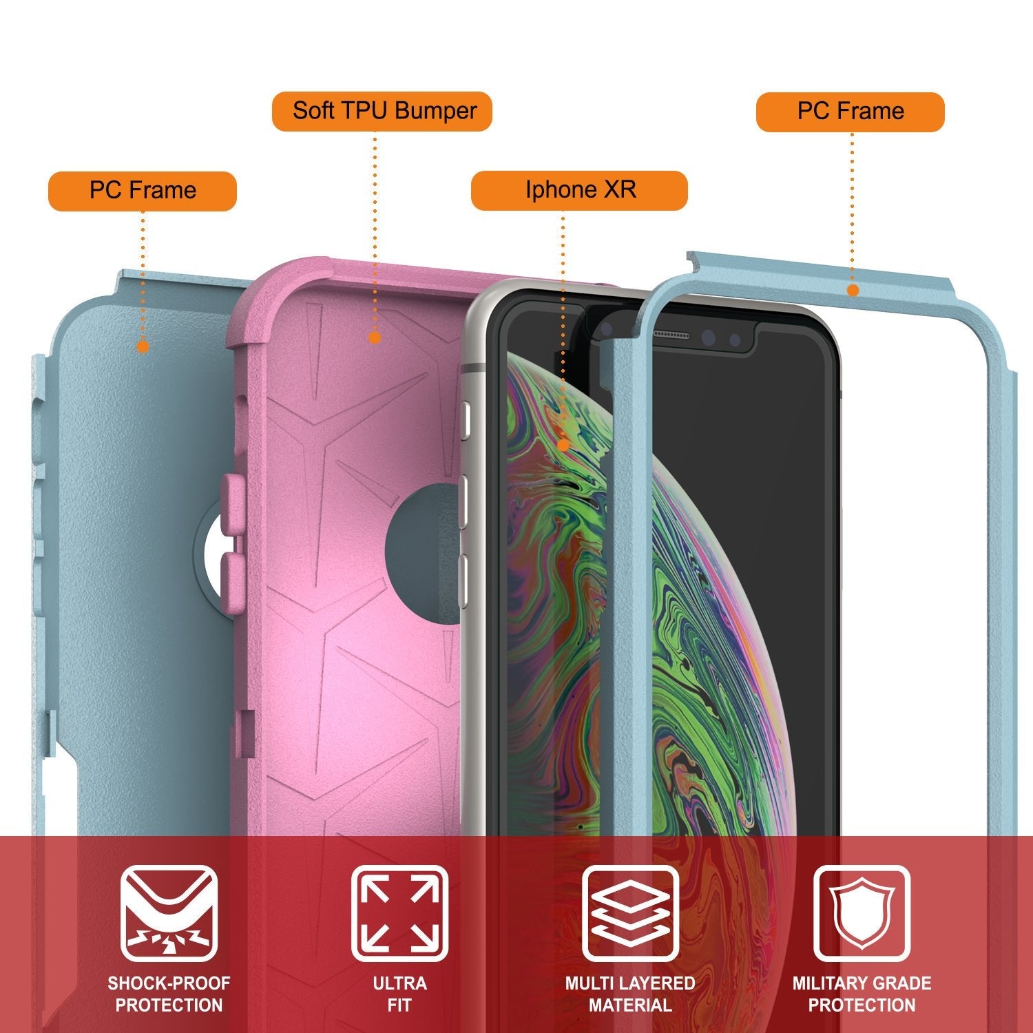 Punkcase for iPhone XR Belt Clip Multilayer Holster Case [Patron Series] [Mint-Pink] (Color in image: Black)