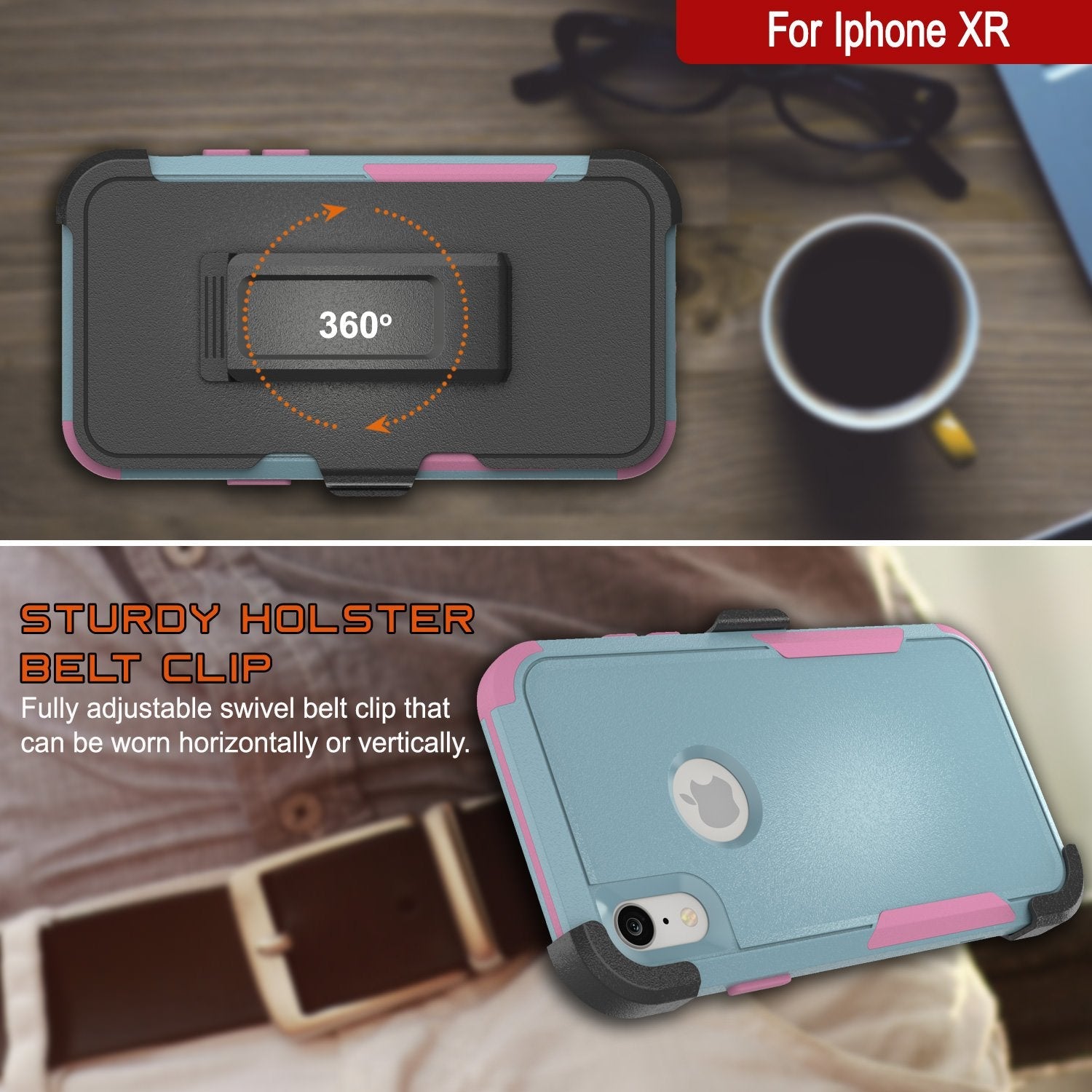 Punkcase for iPhone XR Belt Clip Multilayer Holster Case [Patron Series] [Mint-Pink] 