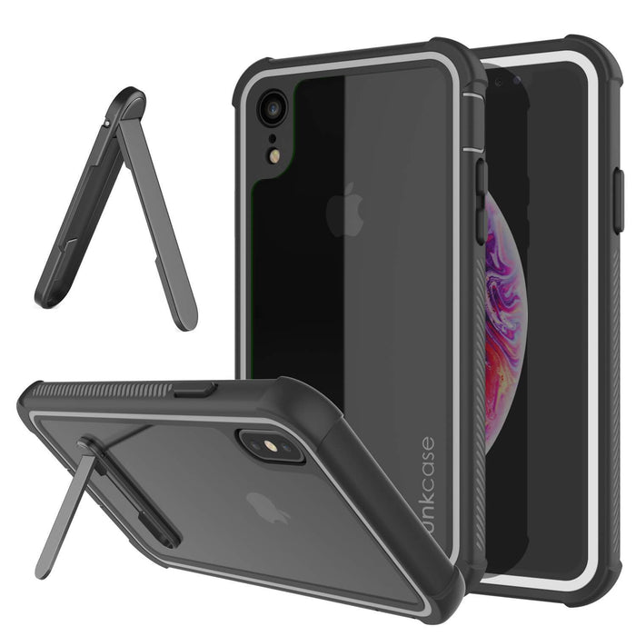 PunkCase iPhone XR Case, [Spartan Series] Clear Rugged Heavy Duty Cover W/Built in Screen Protector [White]