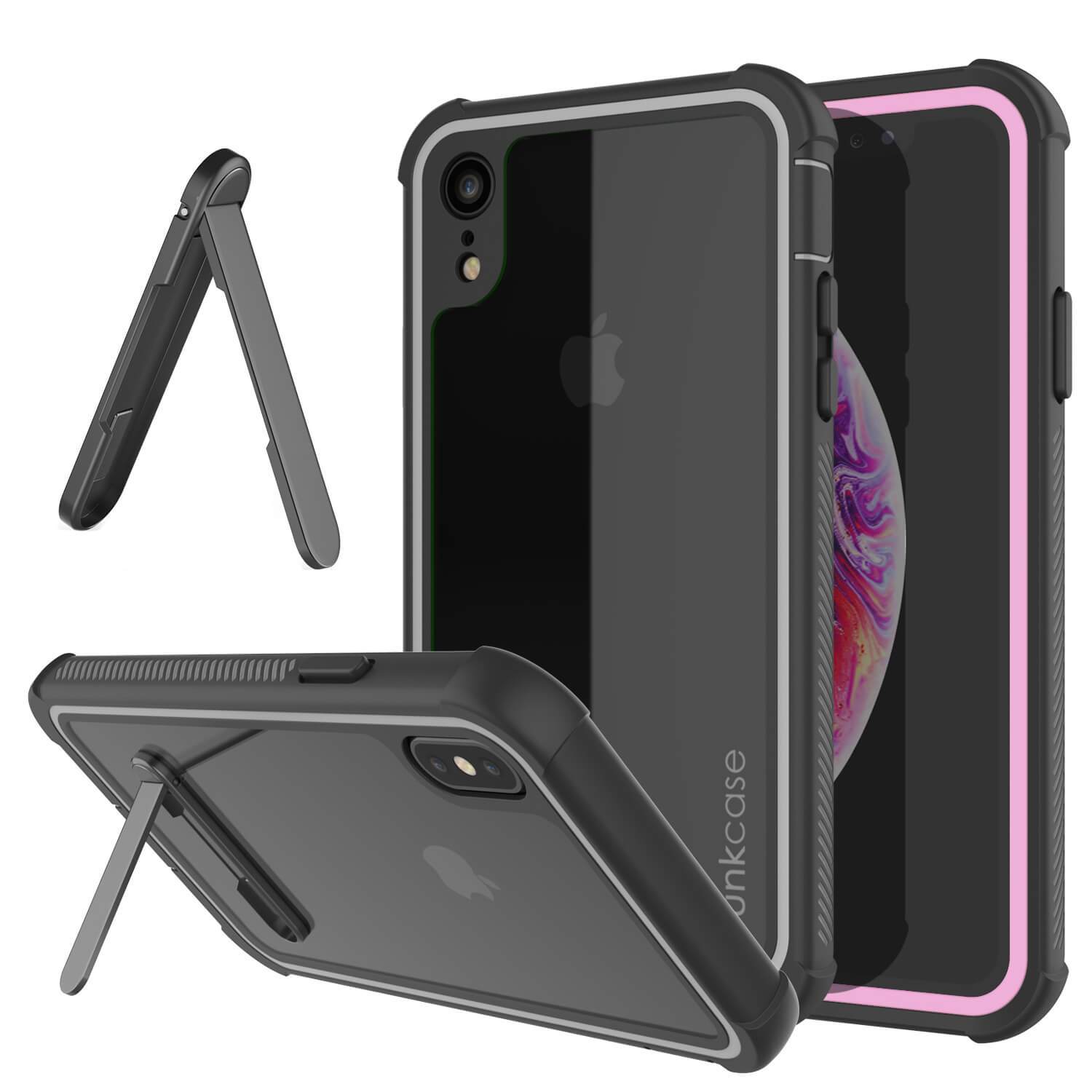 PunkCase iPhone XR Case, [Spartan Series] Clear Rugged Heavy Duty Cover W/Built in Screen Protector [Pink]