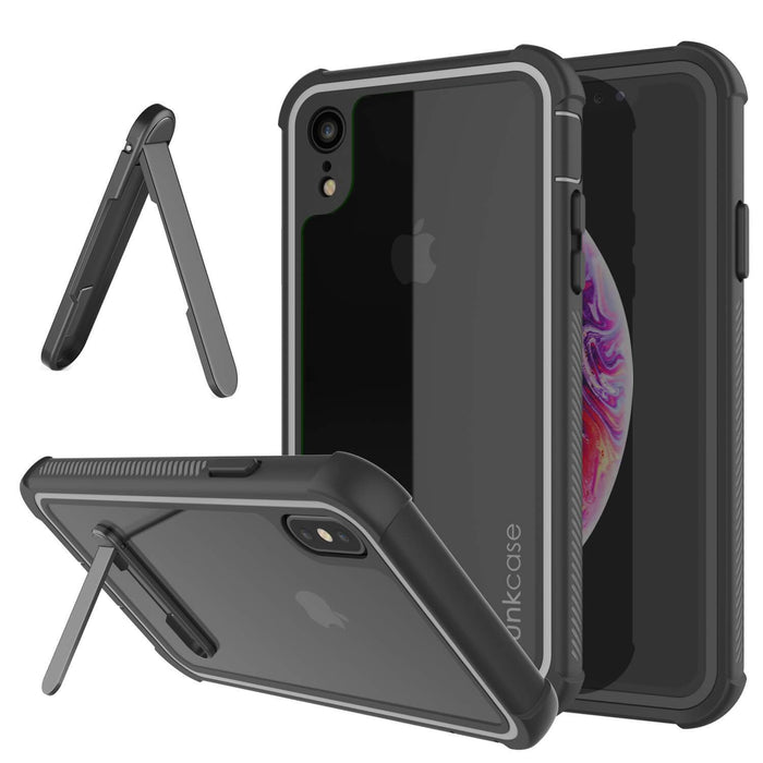 PunkCase iPhone XR Case, [Spartan Series] Clear Rugged Heavy Duty Cover W/Built in Screen Protector [Black]