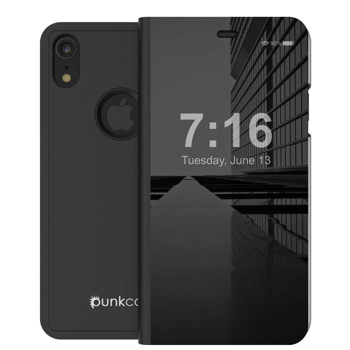 Punkcase iPhone XR Reflector Case Protective Flip Cover [Black]