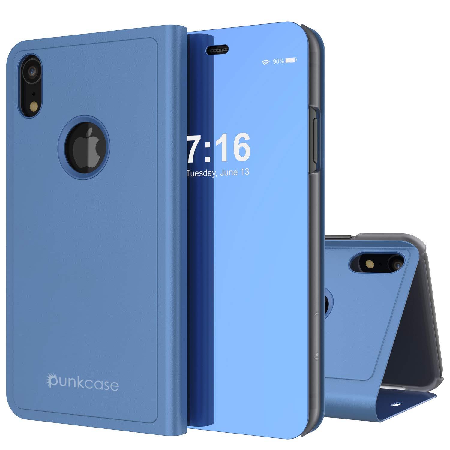 Punkcase iPhone XR Reflector Case Protective Flip Cover [Blue]