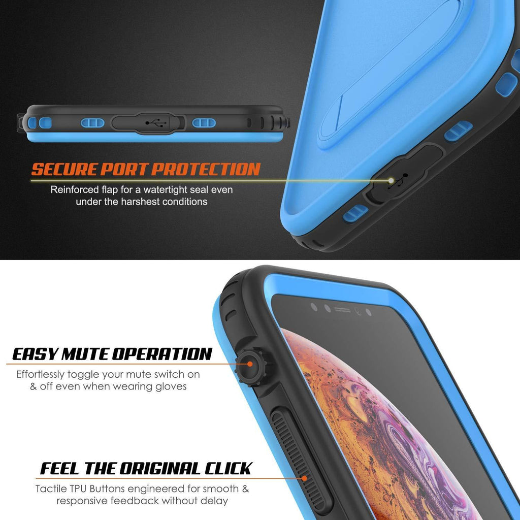 iPhone XR Waterproof Case, Punkcase [KickStud Series] Armor Cover [Light-Blue] (Color in image: Black)