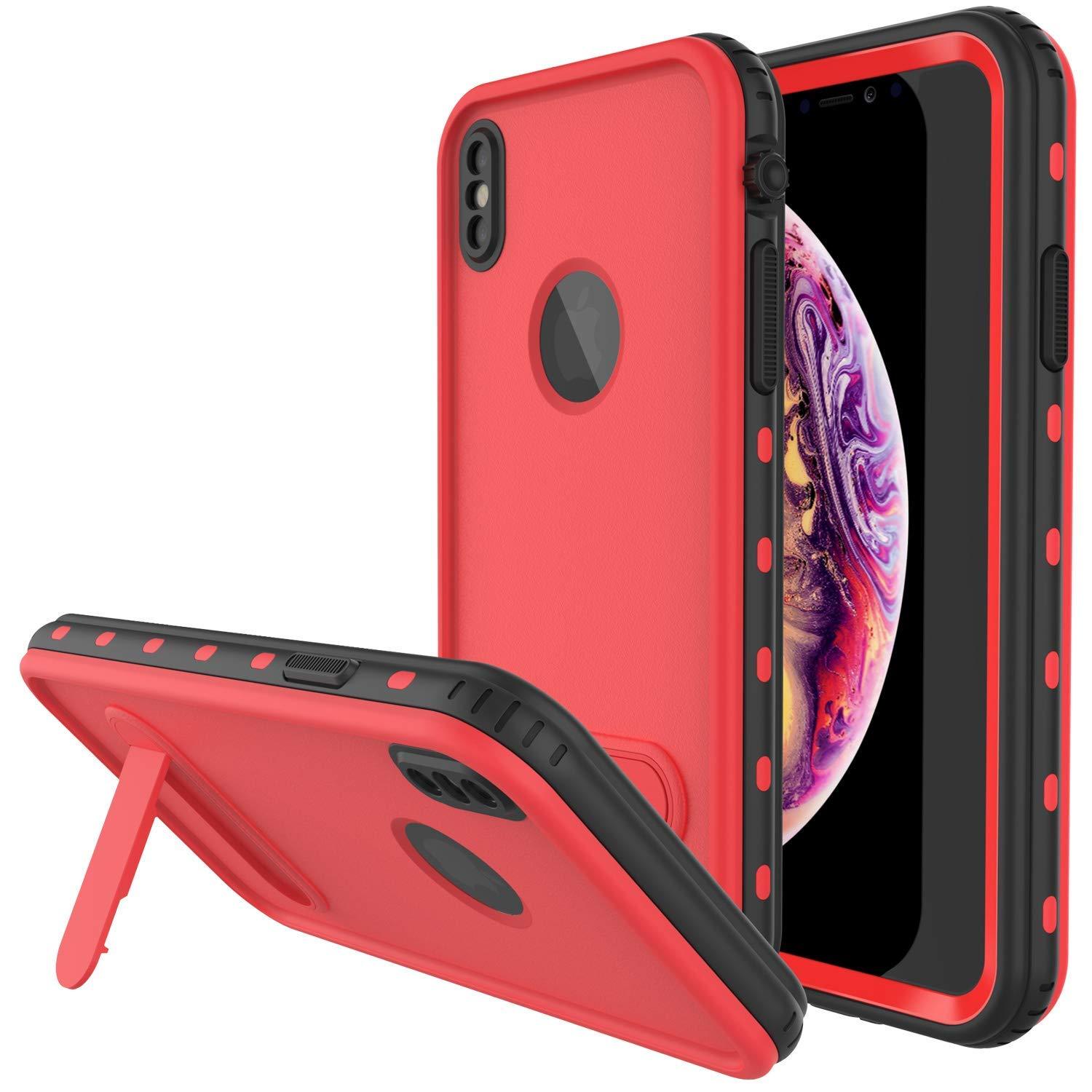 iPhone XR Waterproof Case, Punkcase [KickStud Series] Armor Cover [Red] (Color in image: Red)