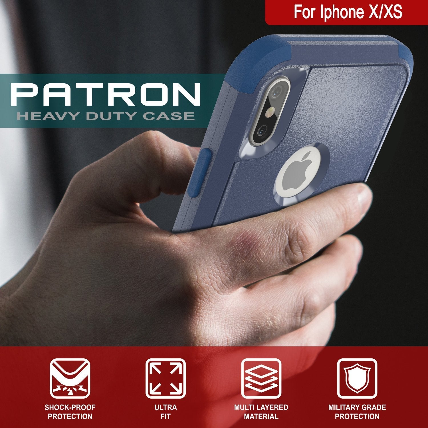 Punkcase for iPhone X Belt Clip Multilayer Holster Case [Patron Series] [Navy] (Color in image: Red-Black)