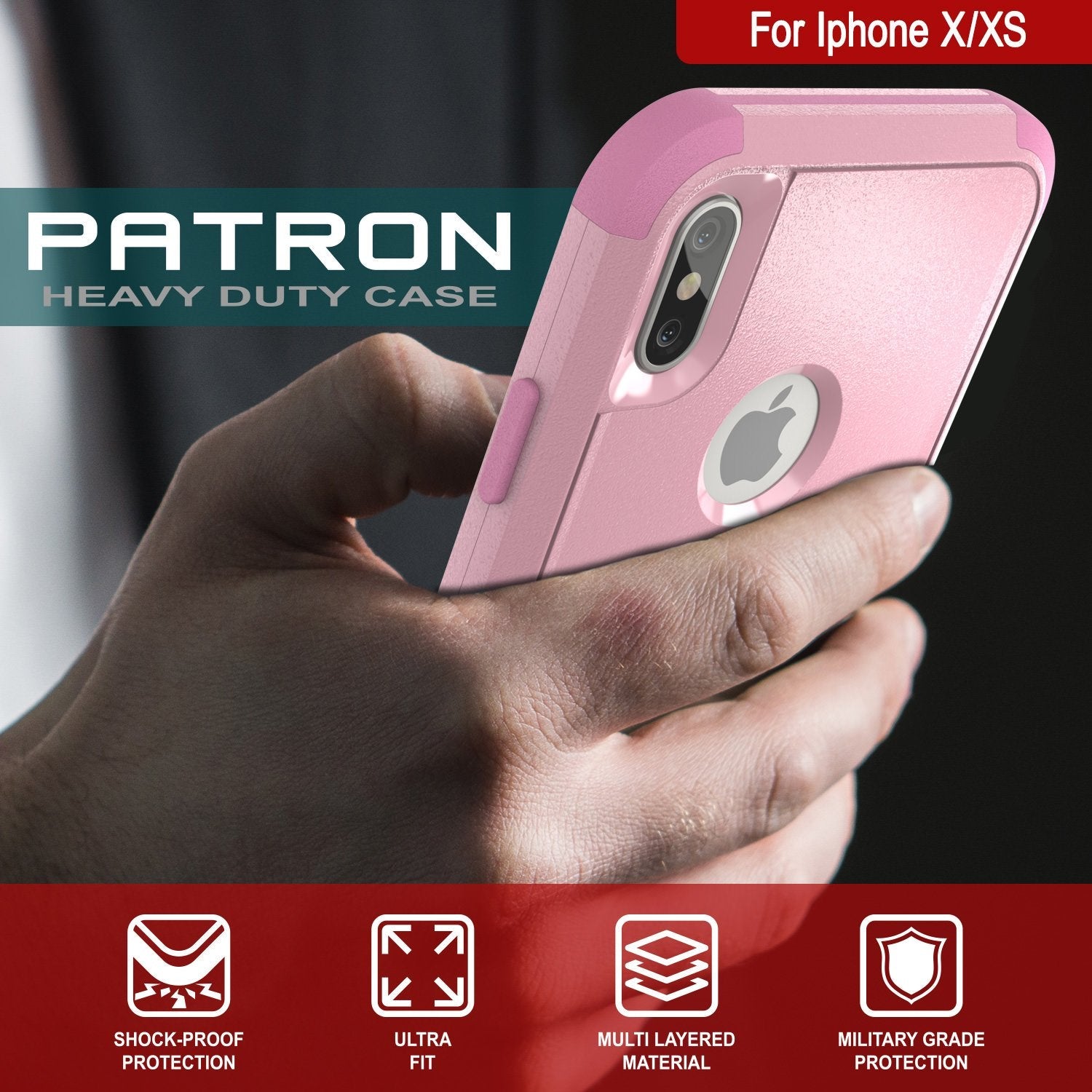 Punkcase for iPhone XS Belt Clip Multilayer Holster Case [Patron Series] [Pink] (Color in image: Red-Black)