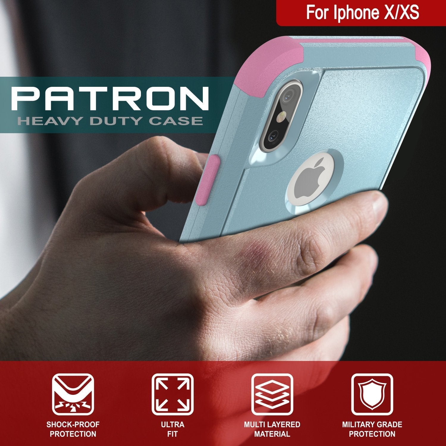 Punkcase for iPhone XS Belt Clip Multilayer Holster Case [Patron Series] [Mint-Pink] (Color in image: Red-Black)