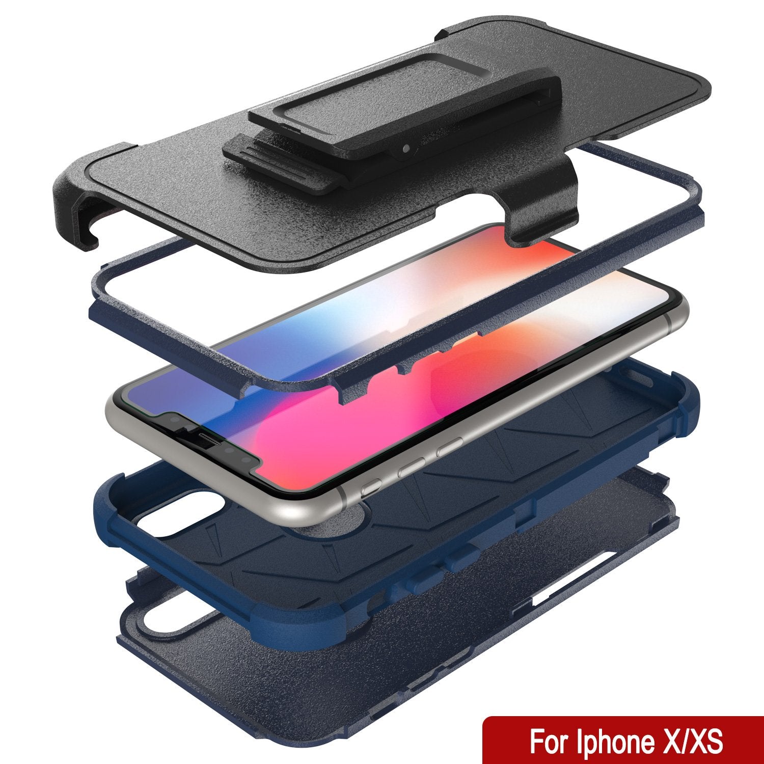 Punkcase for iPhone X Belt Clip Multilayer Holster Case [Patron Series] [Navy] 