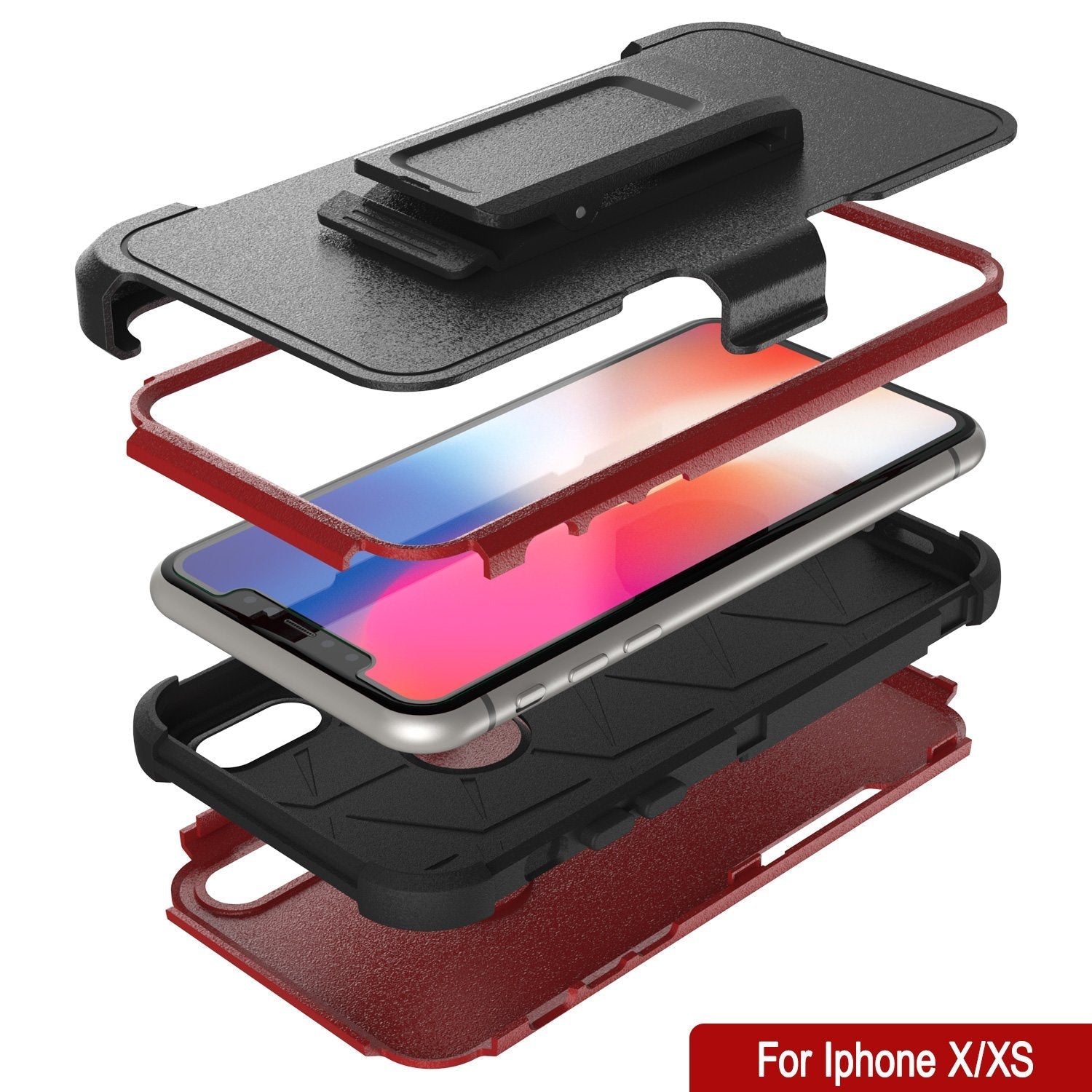 Punkcase for iPhone X Belt Clip Multilayer Holster Case [Patron Series] [Red-Black] 